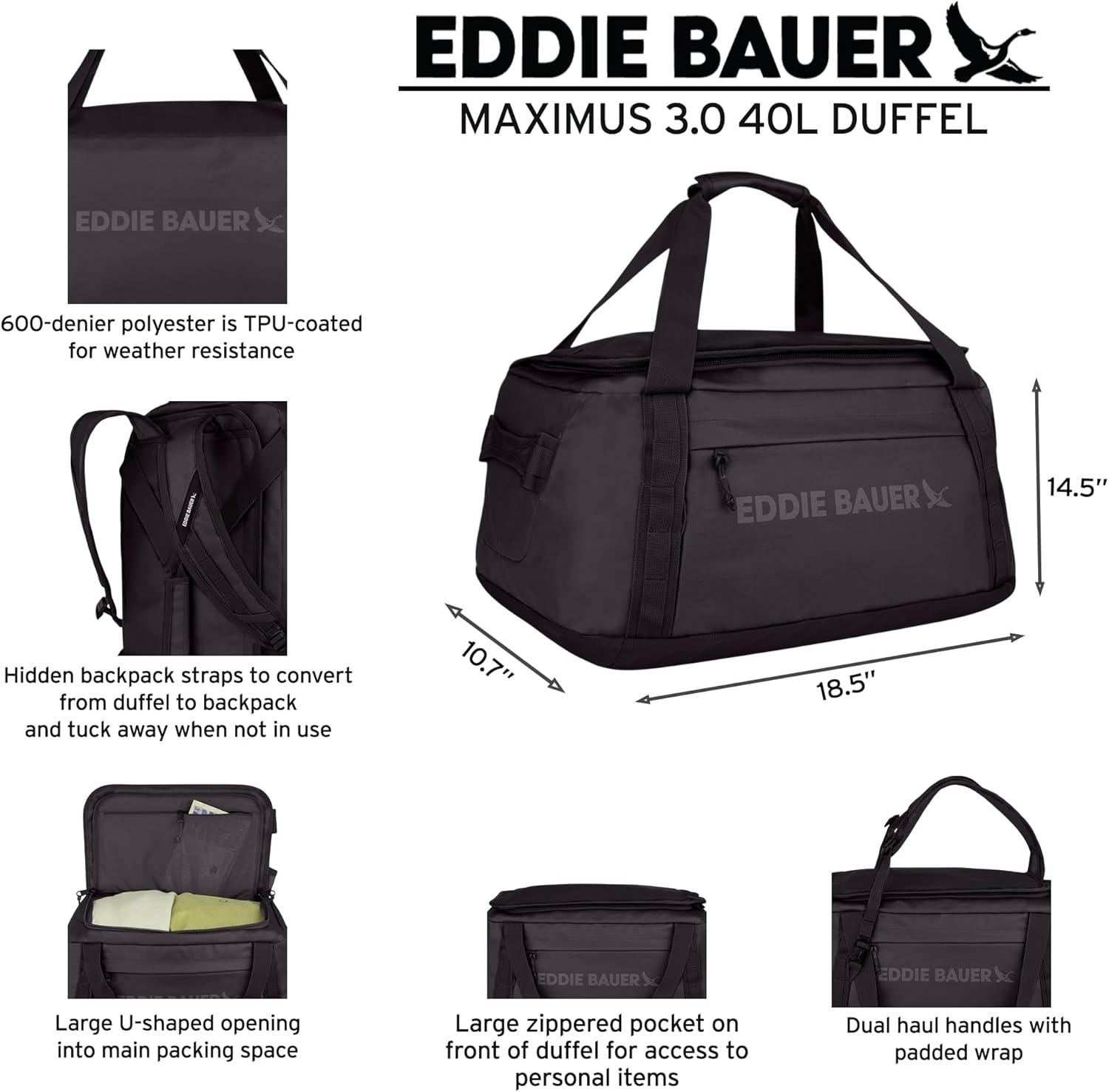 imageEddie Bauer Maximus Duffel Bag 40L and 70L Hiking Outdoor Travel Lightweight WeatherResistant Durable RuggedBlack