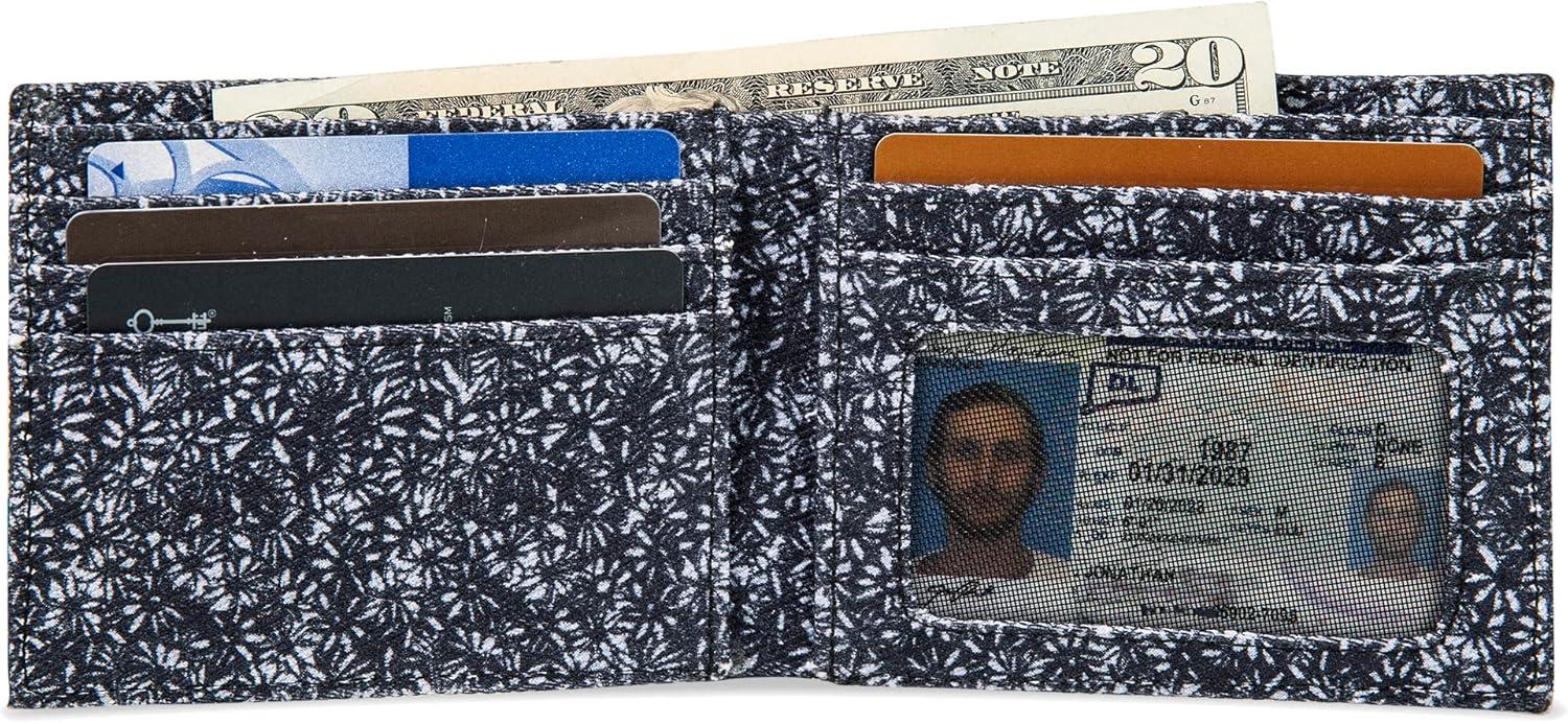 imageEddie Bauer Men Signature Bifold Passcase Wallet Available in Cotton Canvas Or Ripstop NylonCanvas Print Blue