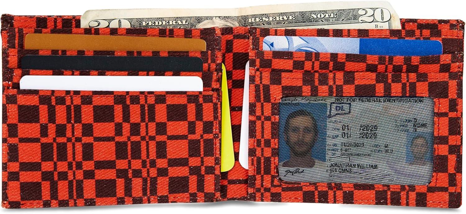 imageEddie Bauer Men Signature Bifold Passcase Wallet Available in Cotton Canvas Or Ripstop NylonCanvas Print Red