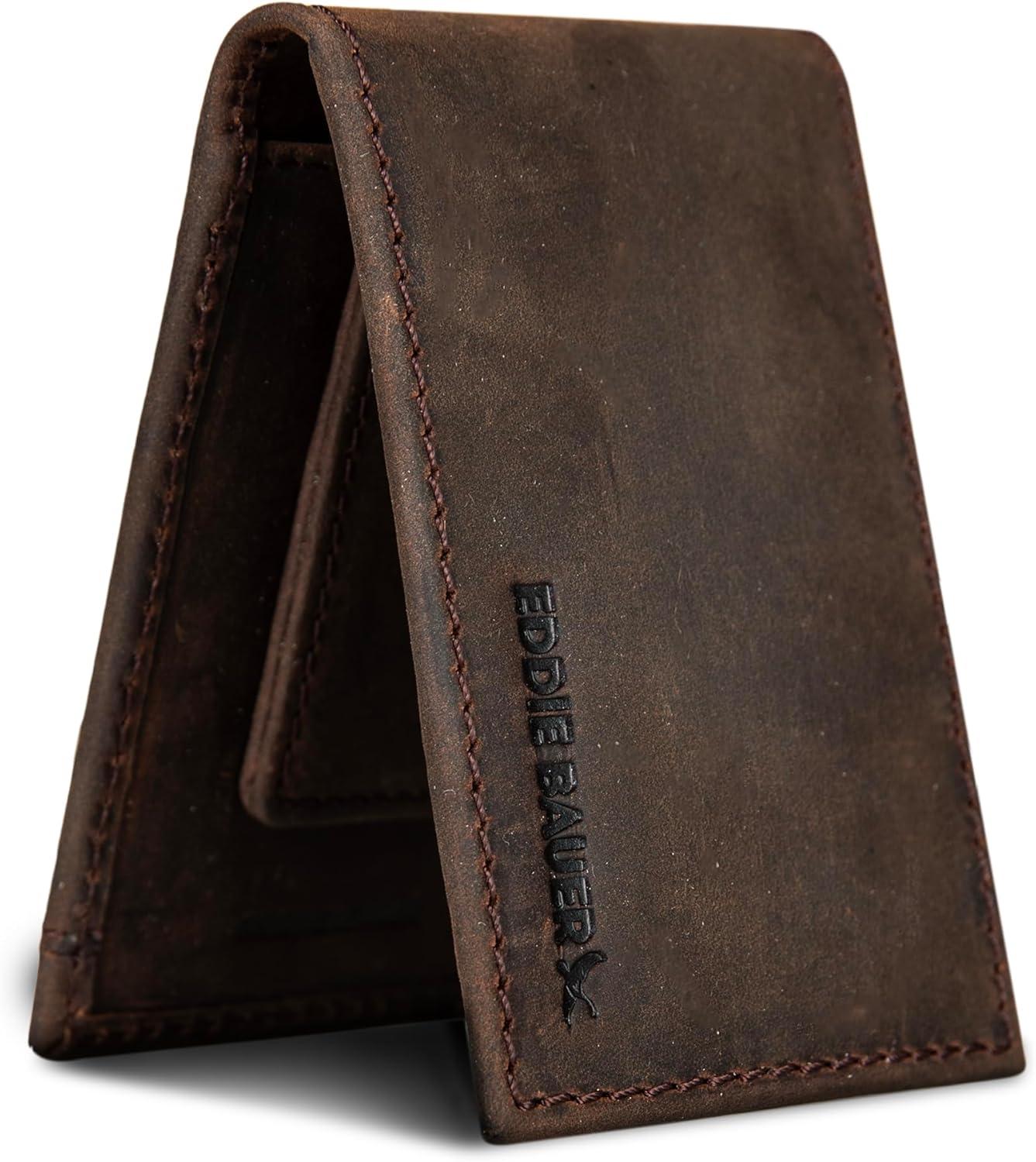 imageEddie Bauer Men Signature Money Clip Card Case Wallet Available in Ripstop Nylon Cotton Canvas or Leather Embossed Leather Tan One Size