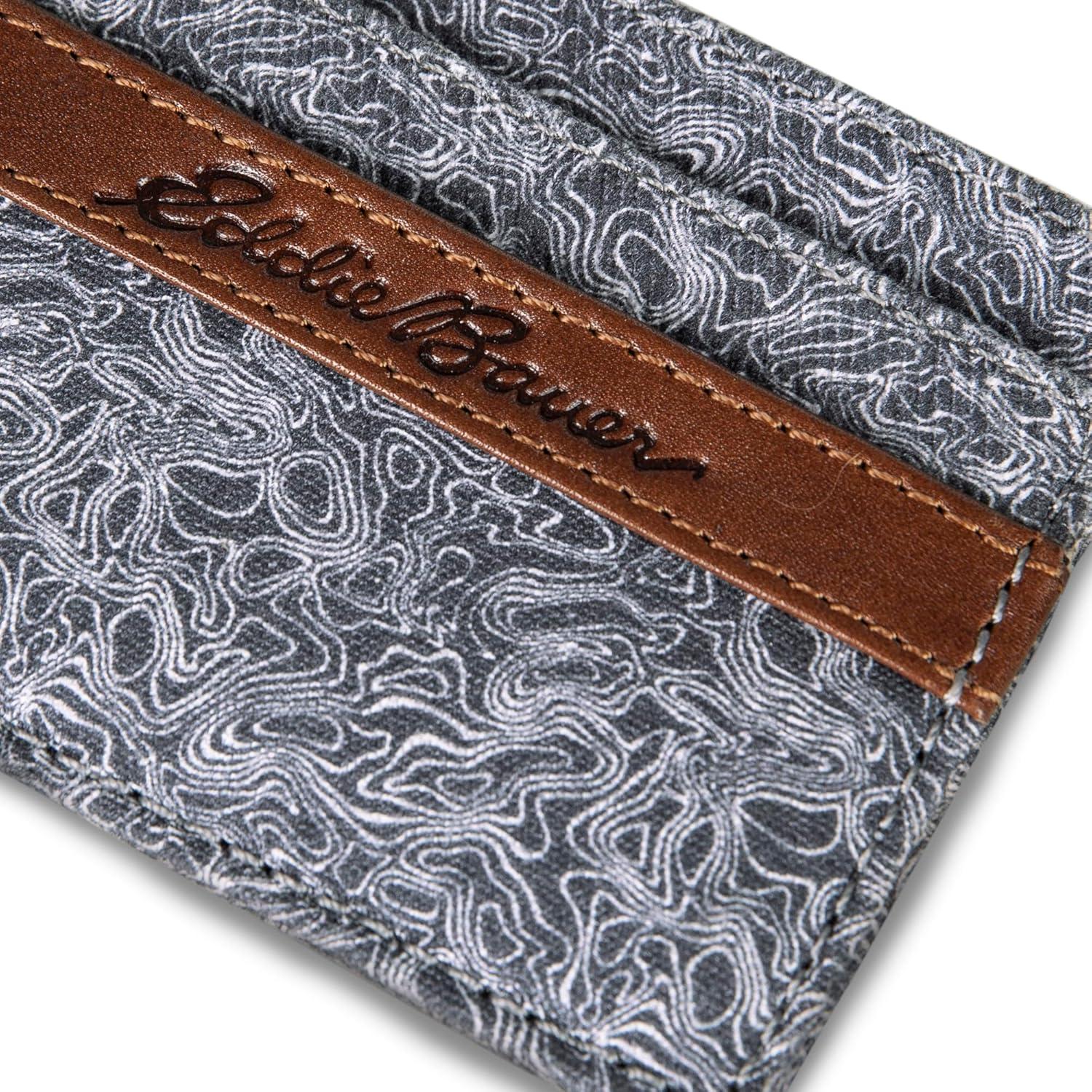 imageEddie Bauer Men Signature Money Clip Card Case Wallet Available in Ripstop Nylon Cotton Canvas or LeatherGrey