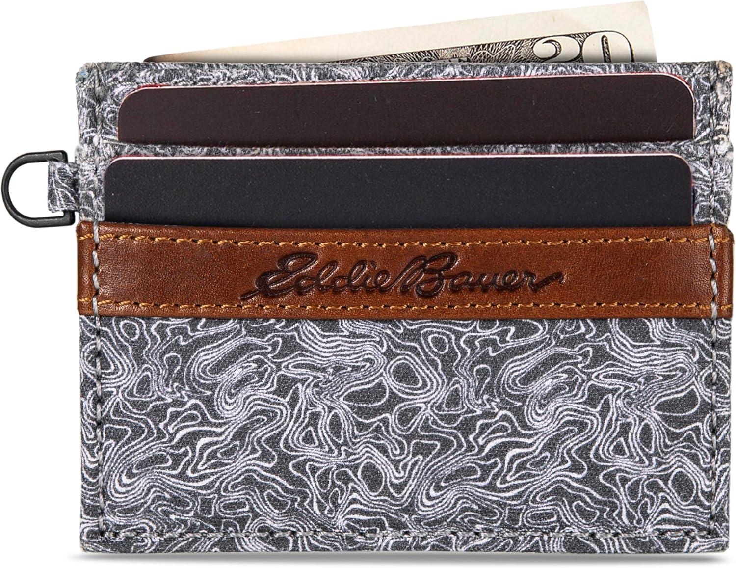imageEddie Bauer Men Signature Money Clip Card Case Wallet Available in Ripstop Nylon Cotton Canvas or LeatherGrey