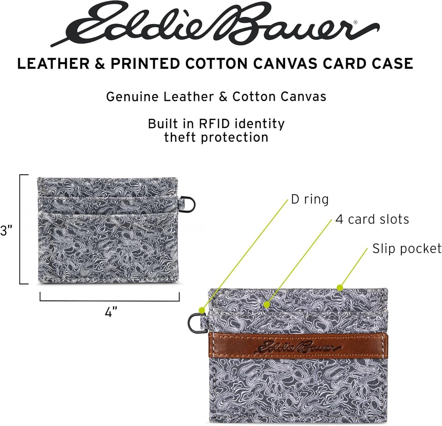 imageEddie Bauer Men Signature Money Clip Card Case Wallet Available in Ripstop Nylon Cotton Canvas or LeatherGrey