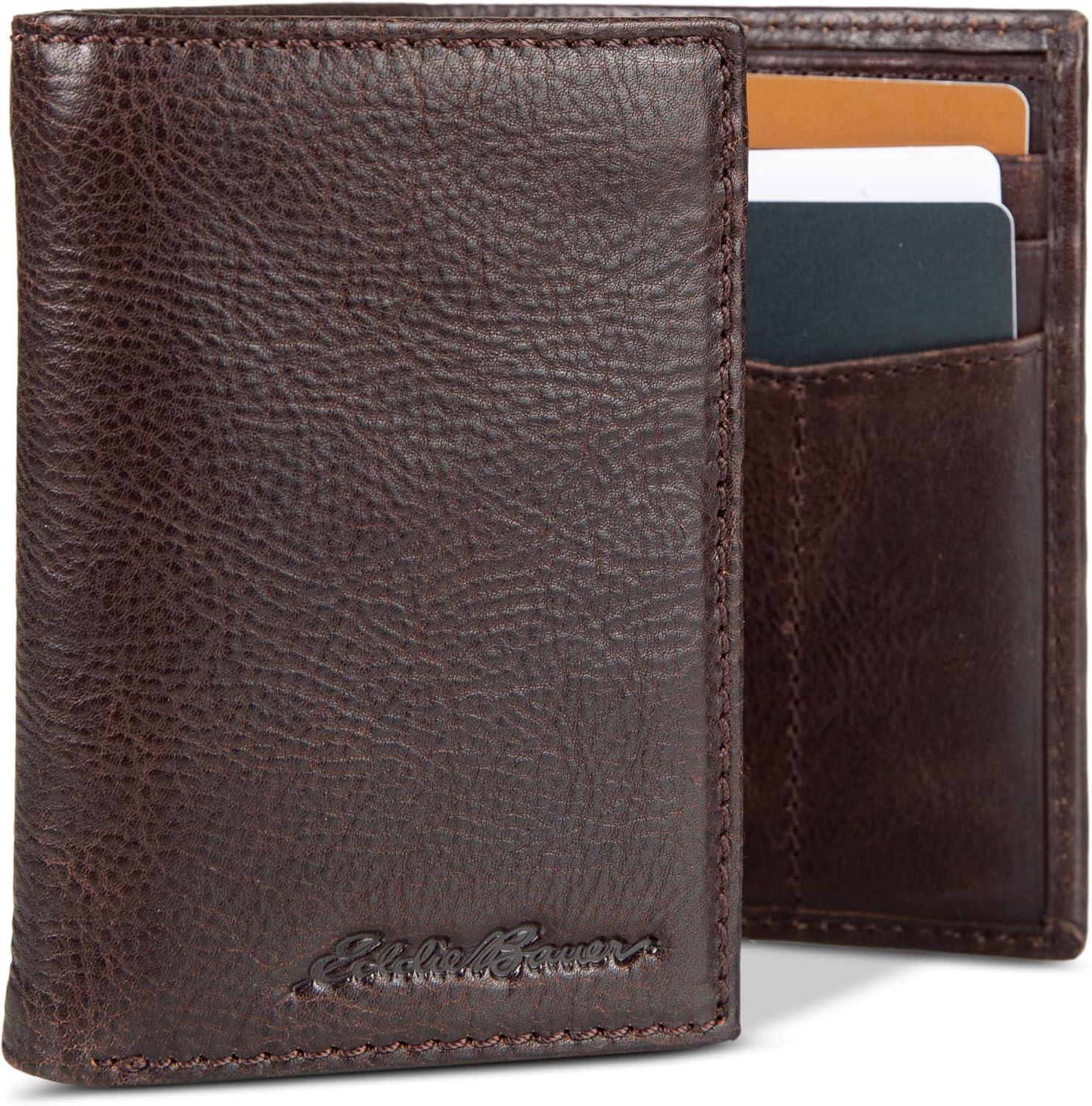 imageEddie Bauer Men Signature Trifold WalletLeather Logo Brown