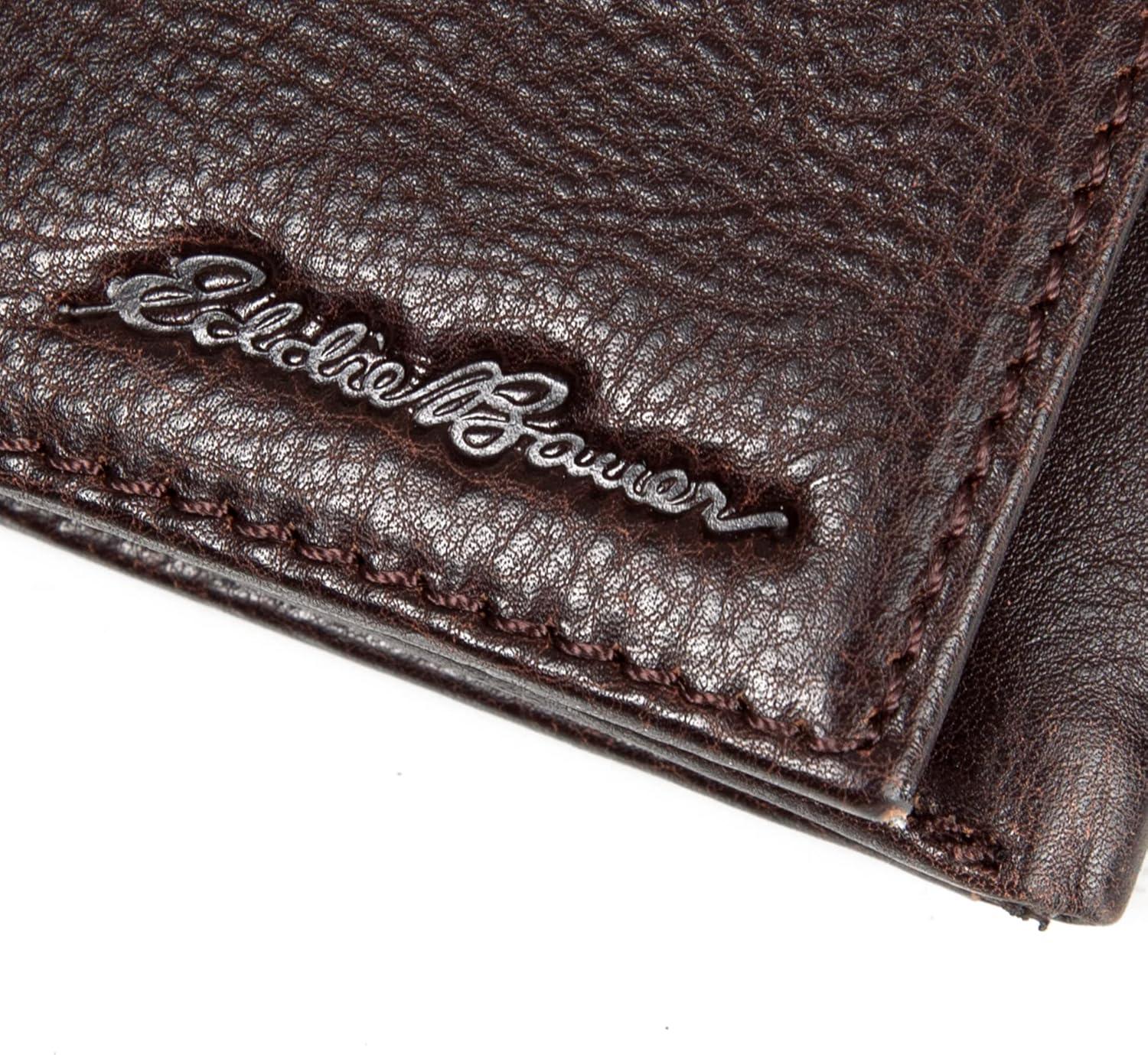 imageEddie Bauer Men Signature Trifold WalletLeather Logo Brown