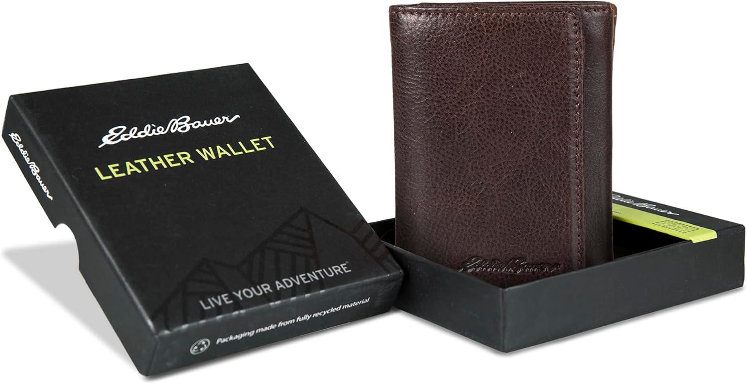 imageEddie Bauer Men Signature Trifold WalletLeather Logo Brown