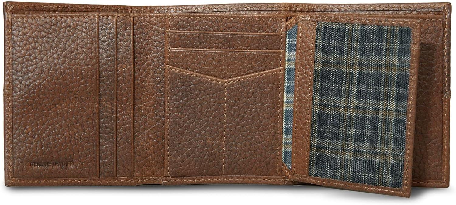 imageEddie Bauer Men Signature Trifold WalletRugged Leather Tan