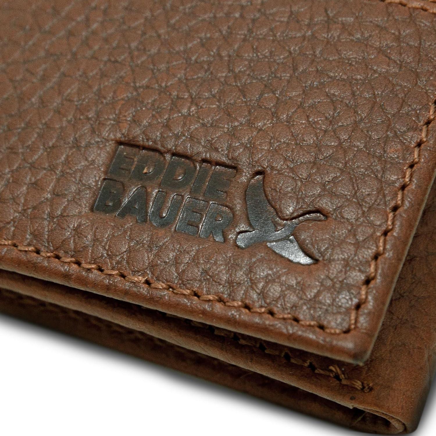 imageEddie Bauer Men Signature Trifold WalletRugged Leather Tan