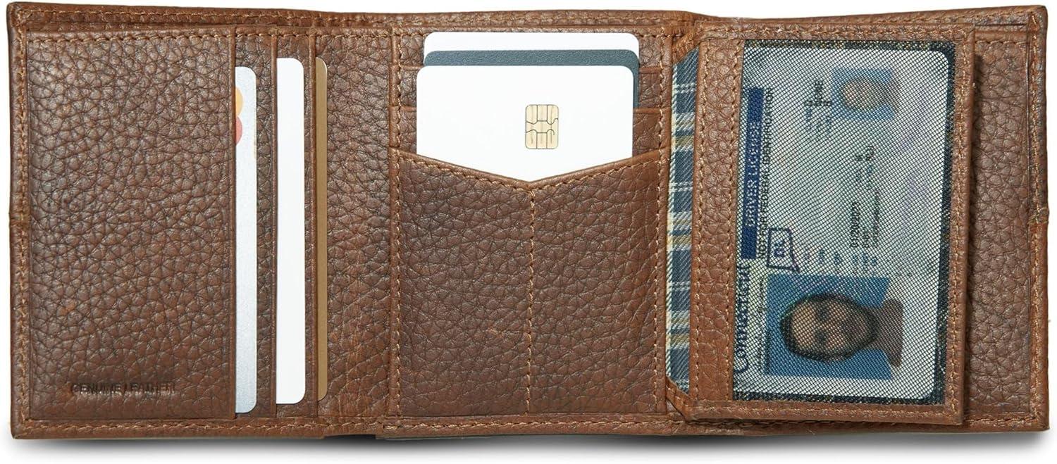 imageEddie Bauer Men Signature Trifold WalletRugged Leather Tan