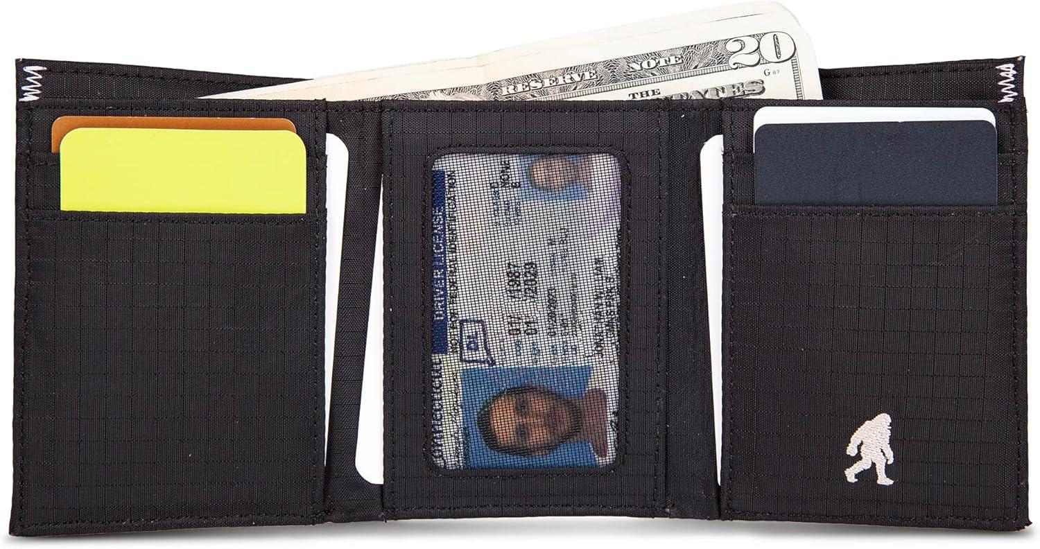 imageEddie Bauer Mens Fabric Trifold Wallet Money Clip RFID Protection ID Window Genuine Leather EDCRipstop Nylon Black