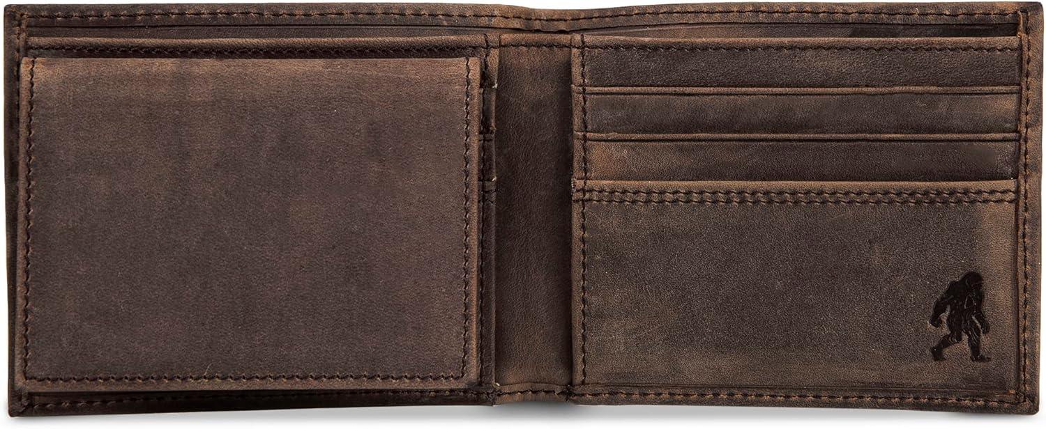 imageEddie Bauer Mens Rugged Leather Bifold Wallet Money Clip RFID Protection ID Window Genuine Leather EDCEmbossed Leather Tan
