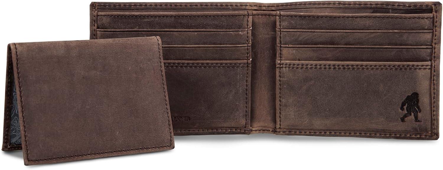 imageEddie Bauer Mens Rugged Leather Bifold Wallet Money Clip RFID Protection ID Window Genuine Leather EDCEmbossed Leather Tan