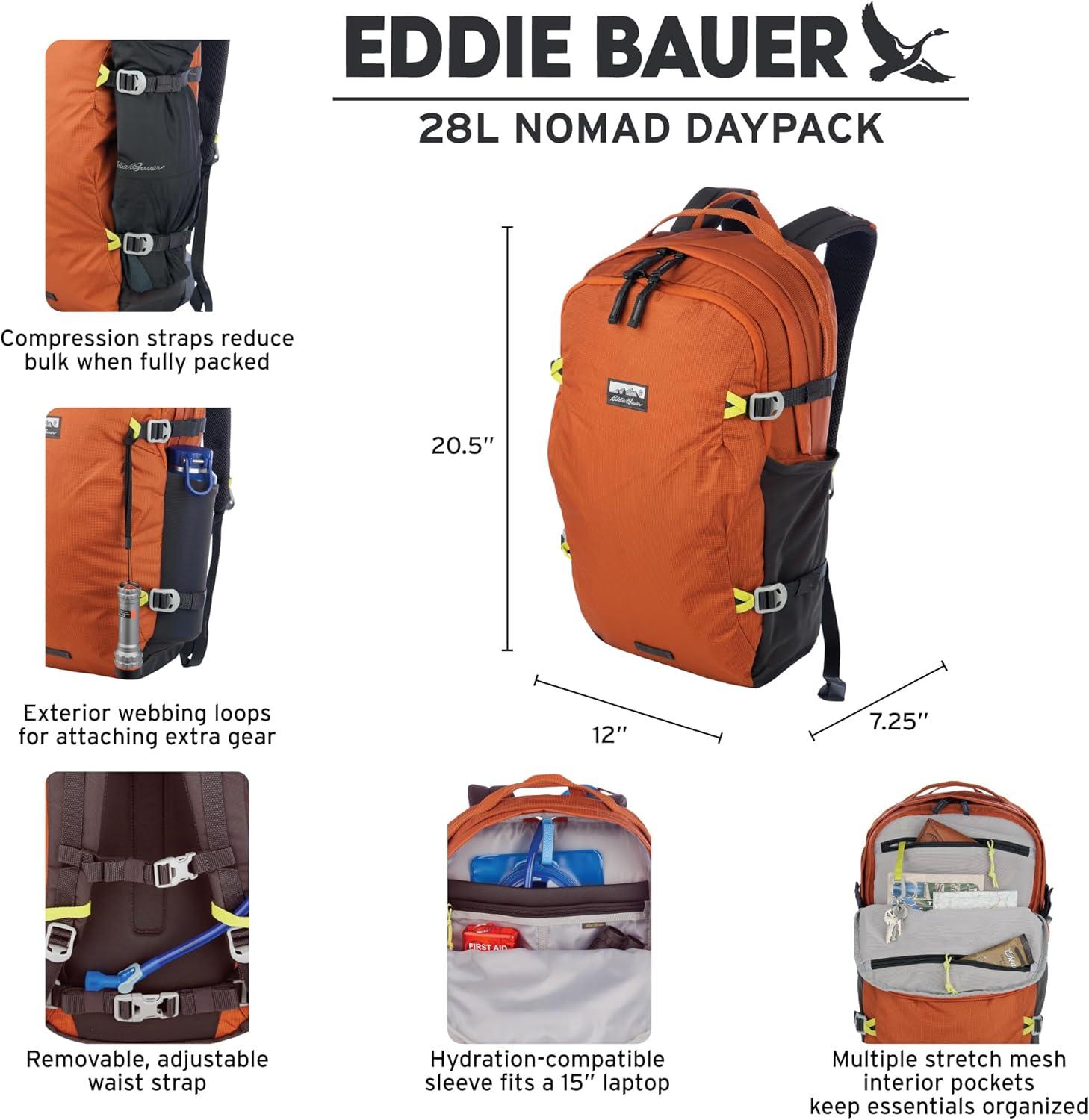 imageEddie Bauer Nomad Backpack with Compression Straps and HydrationLaptop Compatible Sleeve Sienna 28LCarbon