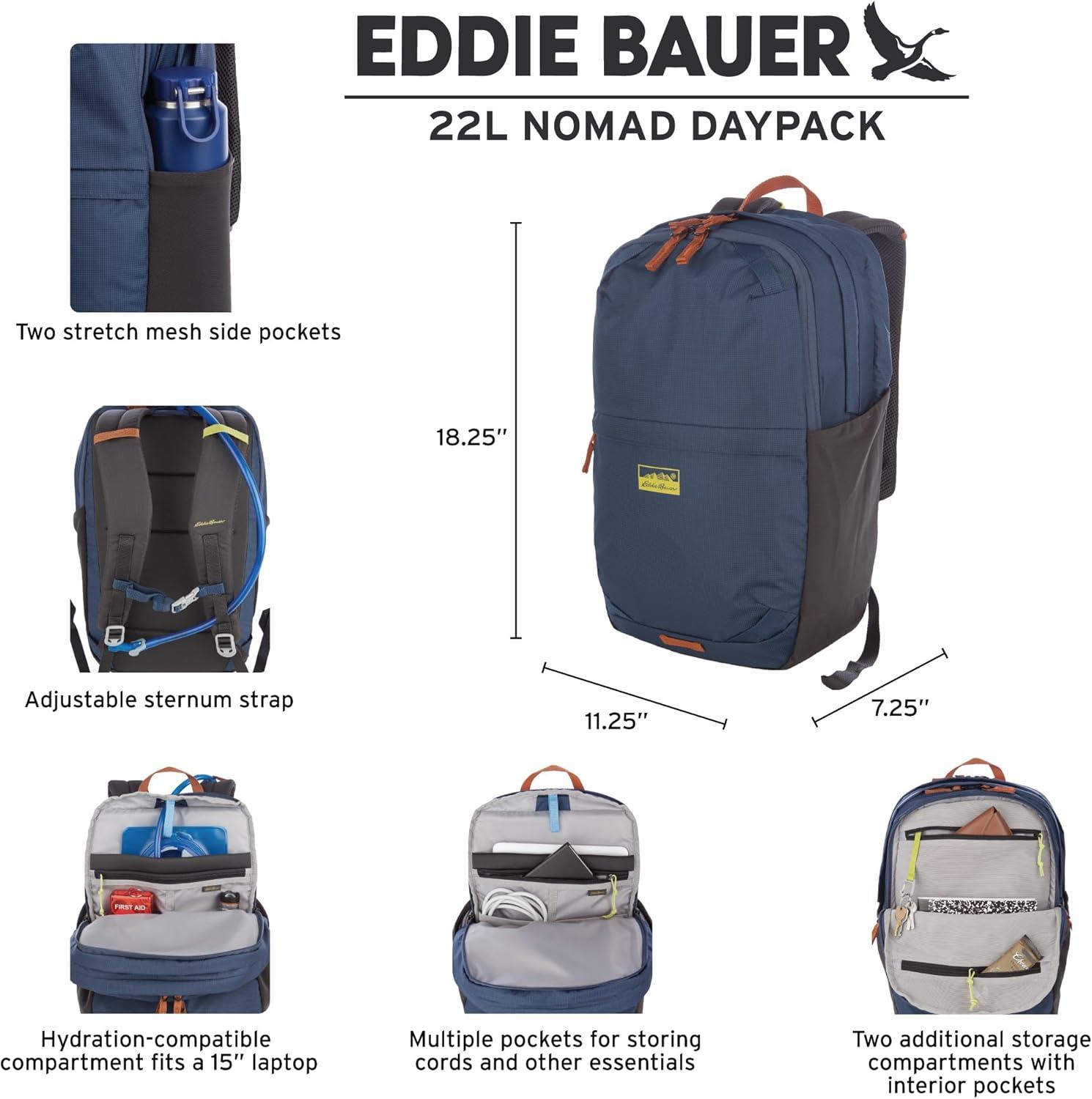 imageEddie Bauer Nomad Backpack with Compression Straps and HydrationLaptop Compatible Sleeve Sienna 28LCarbon