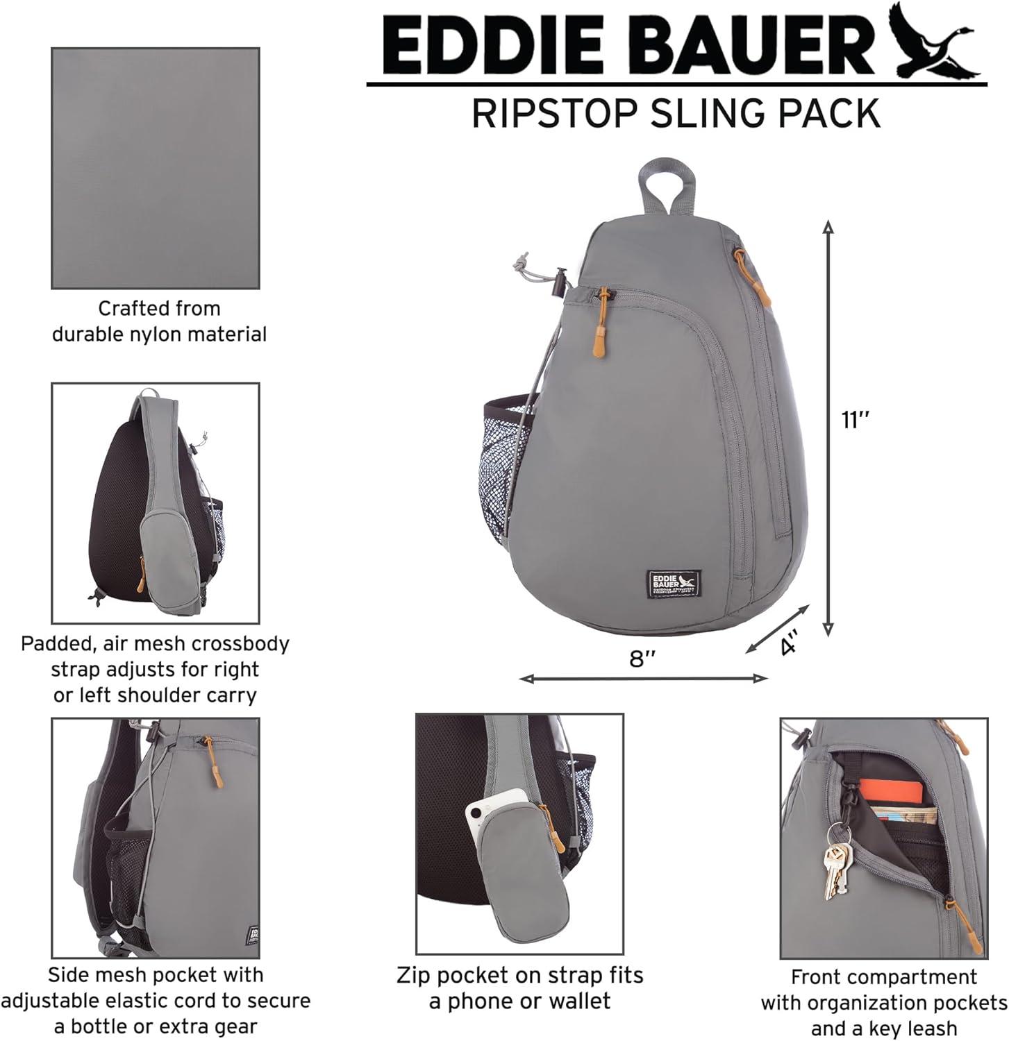 imageEddie Bauer Ripstop 8L Shoulder Sling Pack with Padded AirMesh Adjustable Crossbody Strap for Right or Left Handed Fit BlackBrook