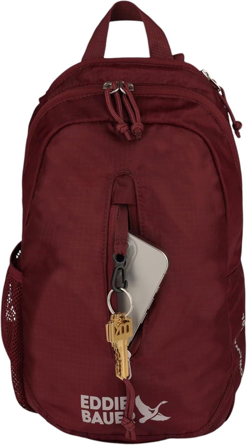 imageEddie Bauer Stowaway Packable Sling Bag Foldable Travel Outdoor Lightweight Compact Everyday Carry Ripstop Nylon 10L Dark SmokeBlack Cherry