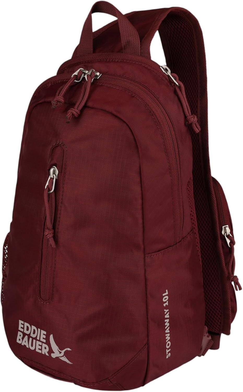 imageEddie Bauer Stowaway Packable Sling Bag Foldable Travel Outdoor Lightweight Compact Everyday Carry Ripstop Nylon 10L Dark SmokeBlack Cherry