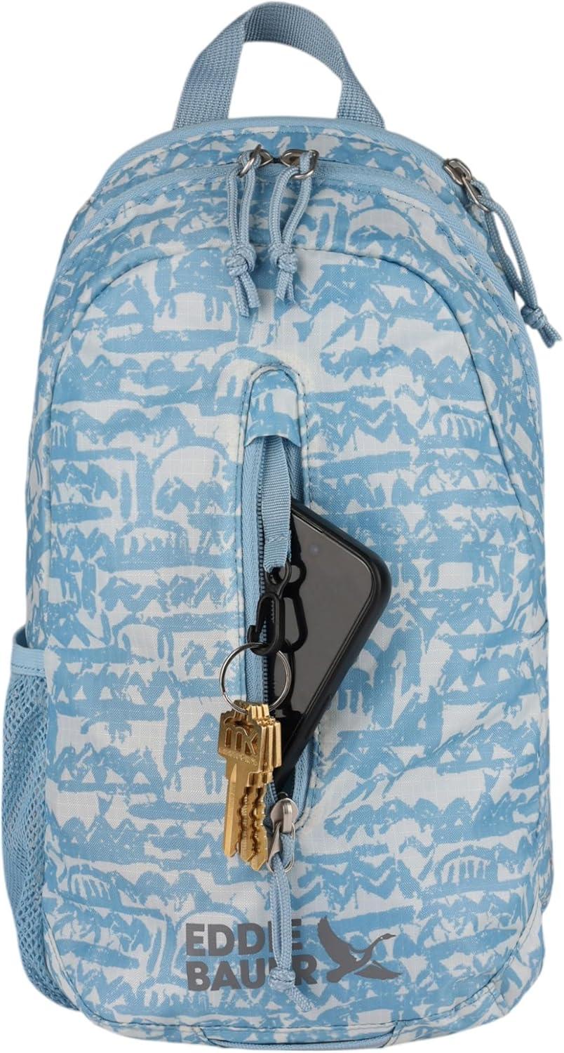 imageEddie Bauer Stowaway Packable Sling Bag Foldable Travel Outdoor Lightweight Compact Everyday Carry Ripstop Nylon 10L Dark SmokeBlue Fog