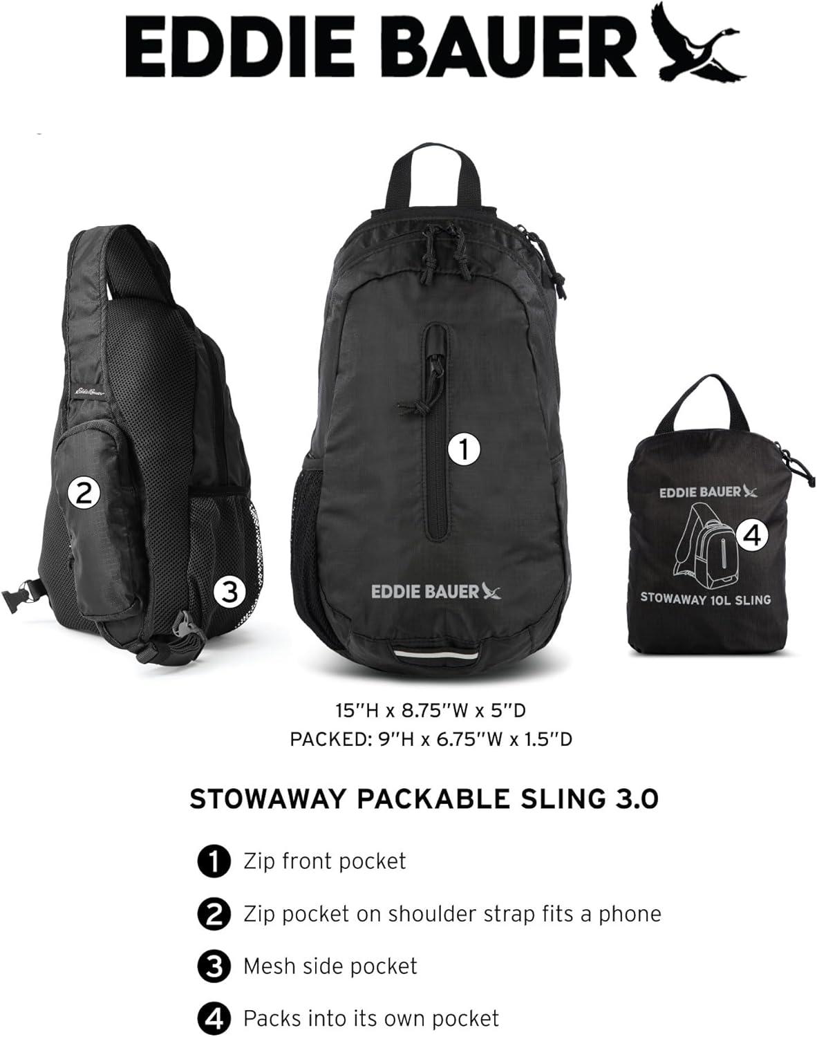 imageEddie Bauer Stowaway Packable Sling Bag Foldable Travel Outdoor Lightweight Compact Everyday Carry Ripstop Nylon 10L Dark SmokeDark Loden