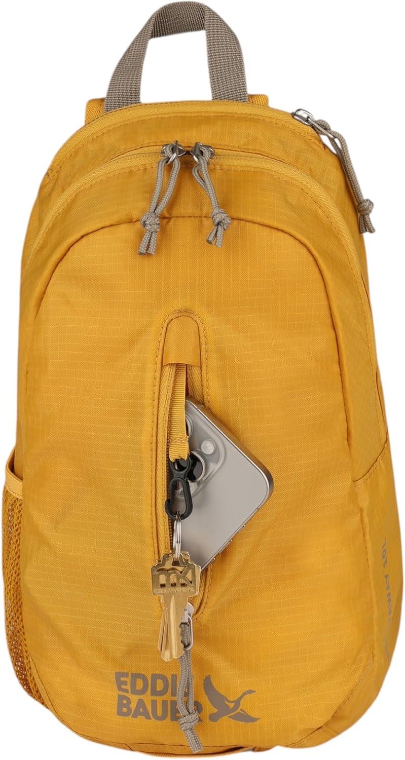 imageEddie Bauer Stowaway Packable Sling Bag Foldable Travel Outdoor Lightweight Compact Everyday Carry Ripstop Nylon 10L Dark SmokeField Gold