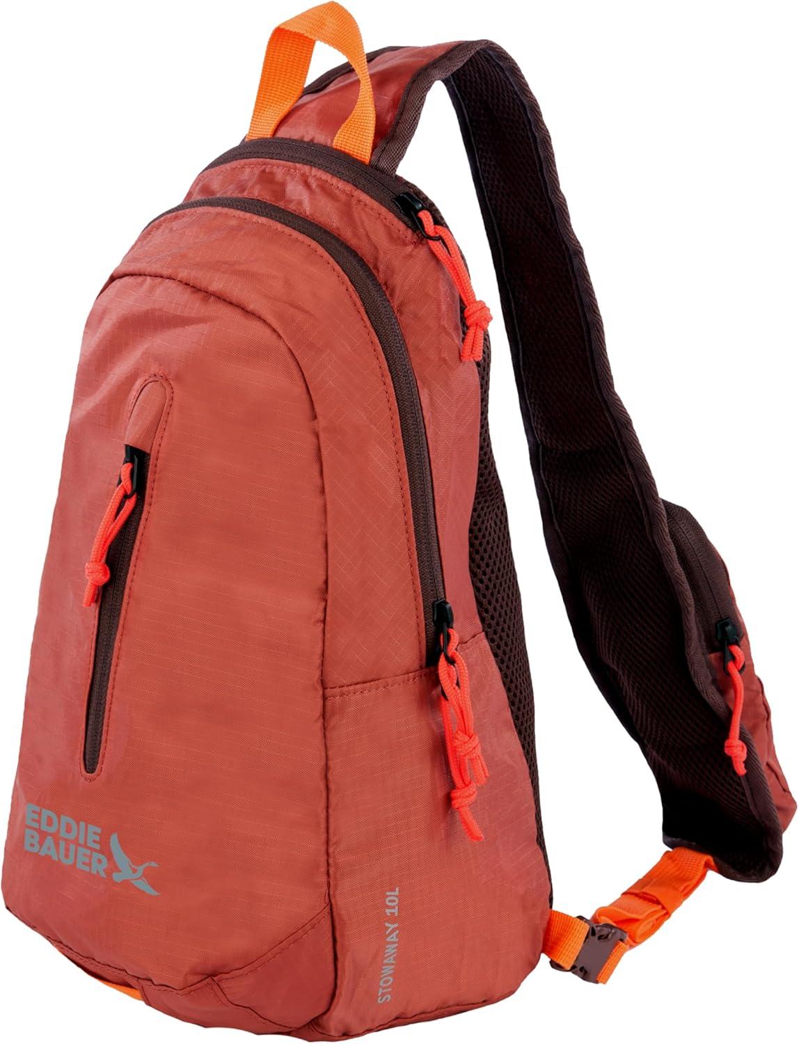 imageEddie Bauer Stowaway Packable Sling Bag Foldable Travel Outdoor Lightweight Compact Everyday Carry Ripstop Nylon 10L Dark SmokeMaroon
