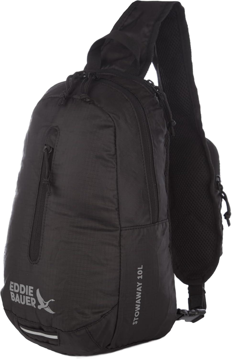 imageEddie Bauer Stowaway Packable Sling Bag Foldable Travel Outdoor Lightweight Compact Everyday Carry Ripstop Nylon 10L Dark SmokeOynx Black