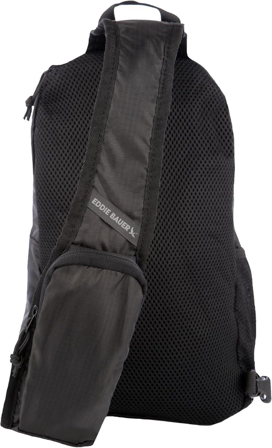 imageEddie Bauer Stowaway Packable Sling Bag Foldable Travel Outdoor Lightweight Compact Everyday Carry Ripstop Nylon 10L Dark SmokeOynx Black