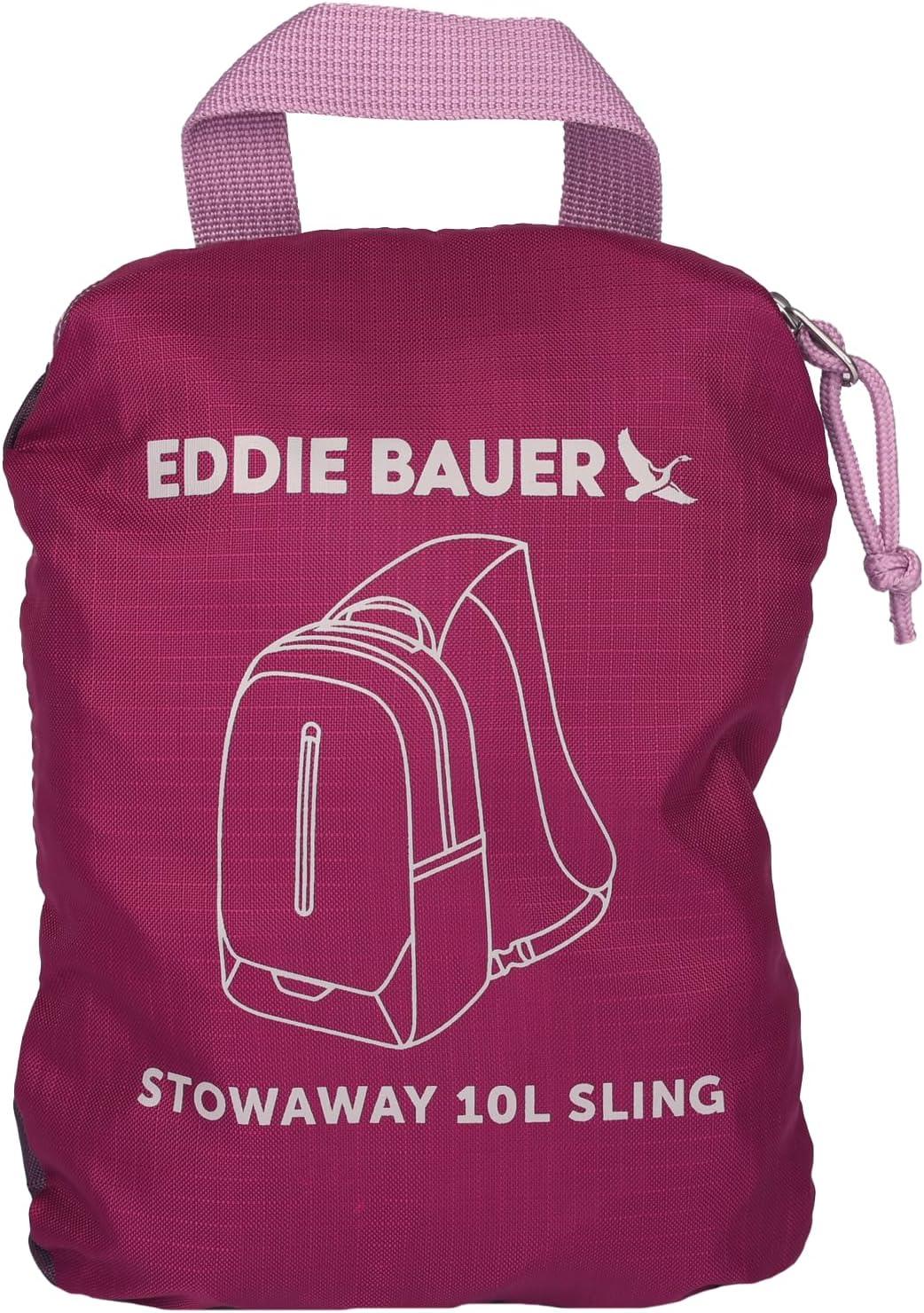 imageEddie Bauer Stowaway Packable Sling Bag Foldable Travel Outdoor Lightweight Compact Everyday Carry Ripstop Nylon 10L Dark SmokePort Red