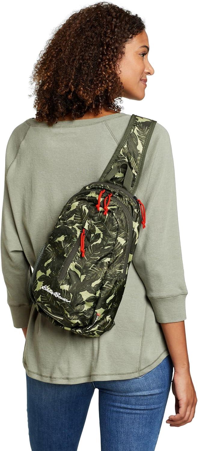 imageEddie Bauer Stowaway Packable Sling Bag Foldable Travel Outdoor Lightweight Compact Everyday Carry Ripstop Nylon 10L Dark SmokePort Red