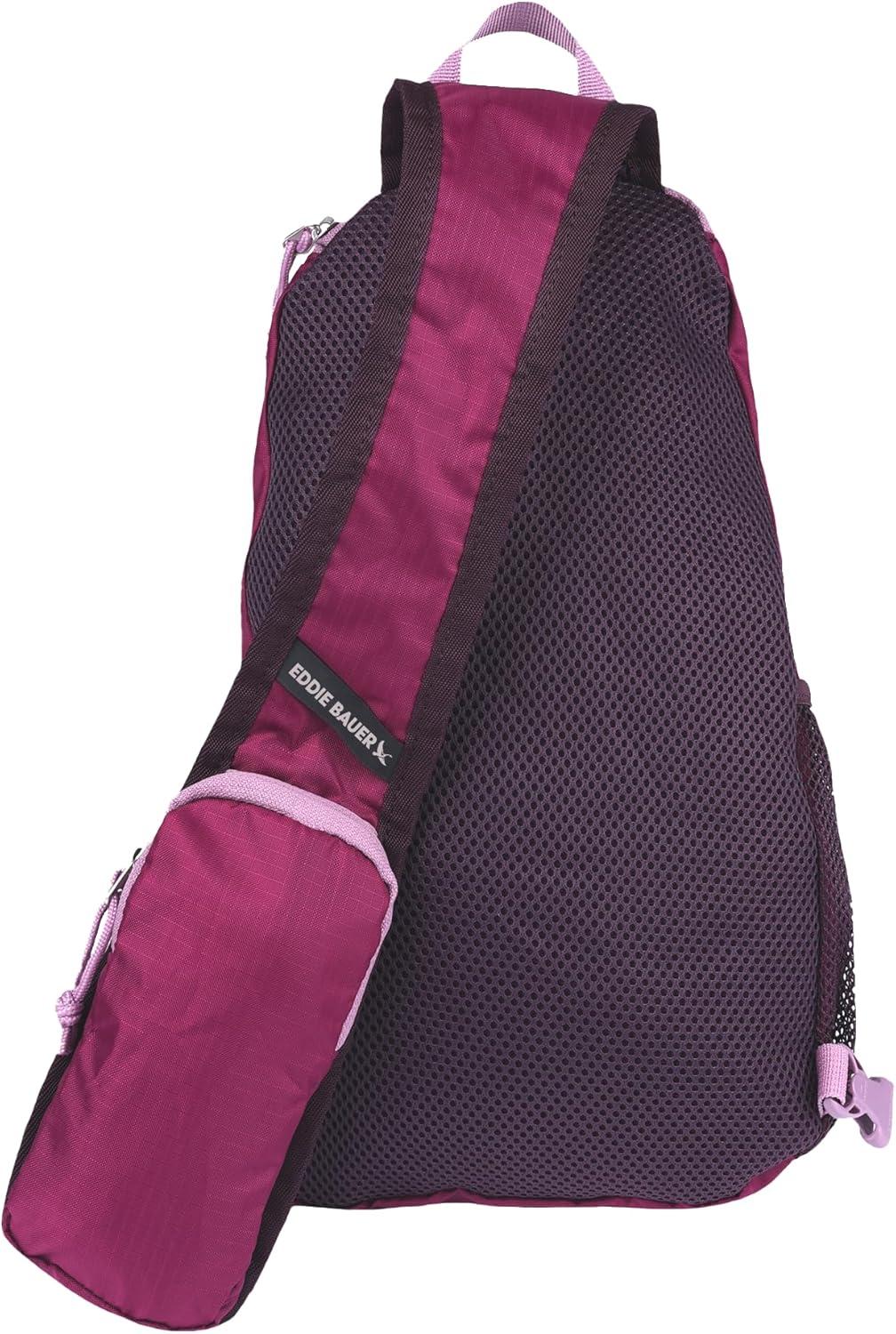 imageEddie Bauer Stowaway Packable Sling Bag Foldable Travel Outdoor Lightweight Compact Everyday Carry Ripstop Nylon 10L Dark SmokePort Red