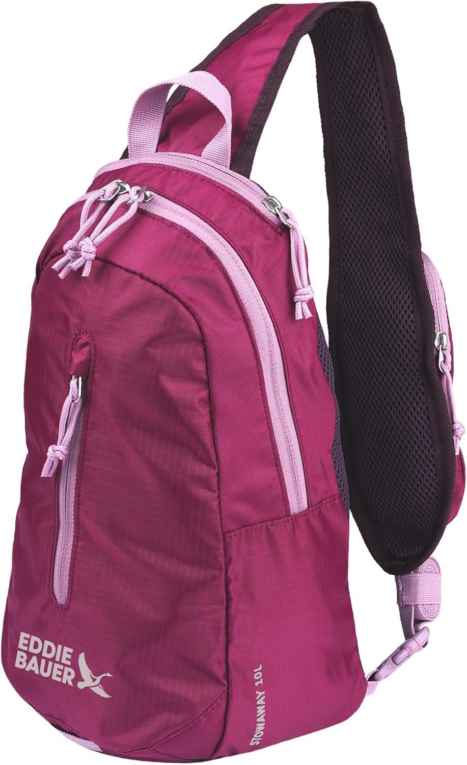 imageEddie Bauer Stowaway Packable Sling Bag Foldable Travel Outdoor Lightweight Compact Everyday Carry Ripstop Nylon 10L Dark SmokePort Red