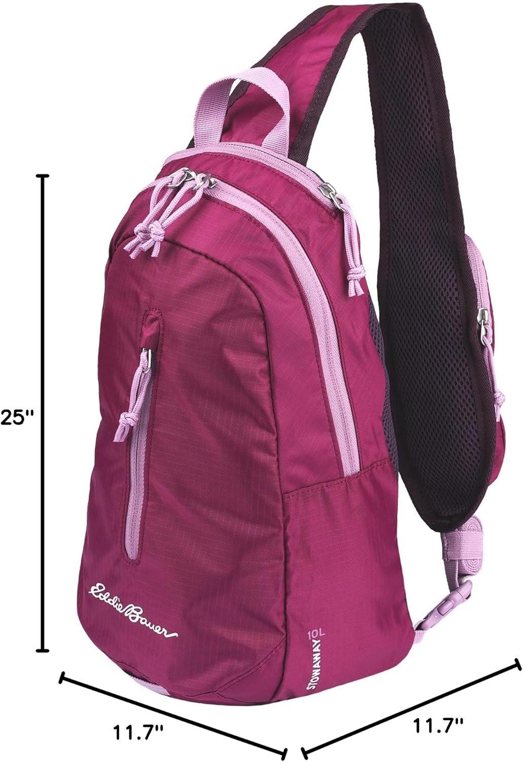 imageEddie Bauer Stowaway Packable Sling Bag Foldable Travel Outdoor Lightweight Compact Everyday Carry Ripstop Nylon 10L Dark SmokePort Red