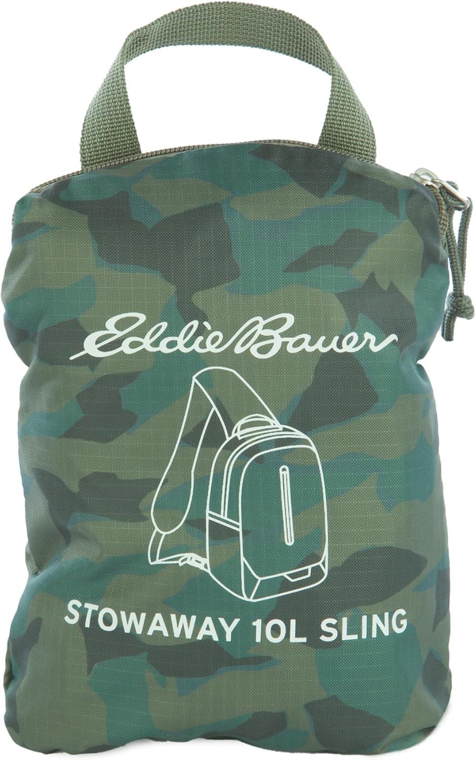 imageEddie Bauer Stowaway Packable Sling Bag Foldable Travel Outdoor Lightweight Compact Everyday Carry Ripstop Nylon 10L Dark SmokeSprig Green