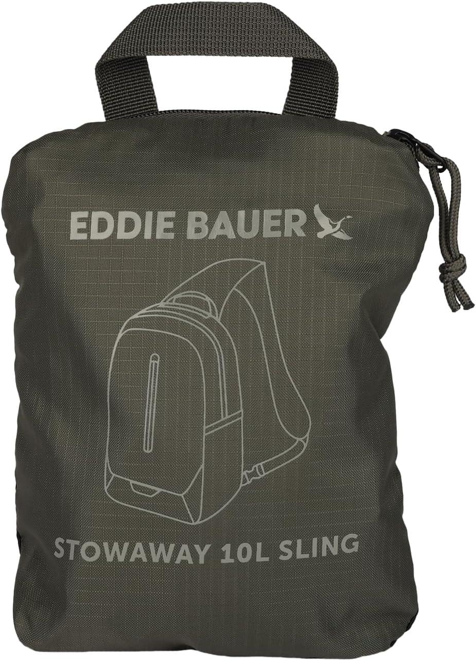 imageEddie Bauer Stowaway Packable Sling Bag Foldable Travel Outdoor Lightweight Compact Everyday Carry Ripstop Nylon 10L Dark SmokeSpruce Green
