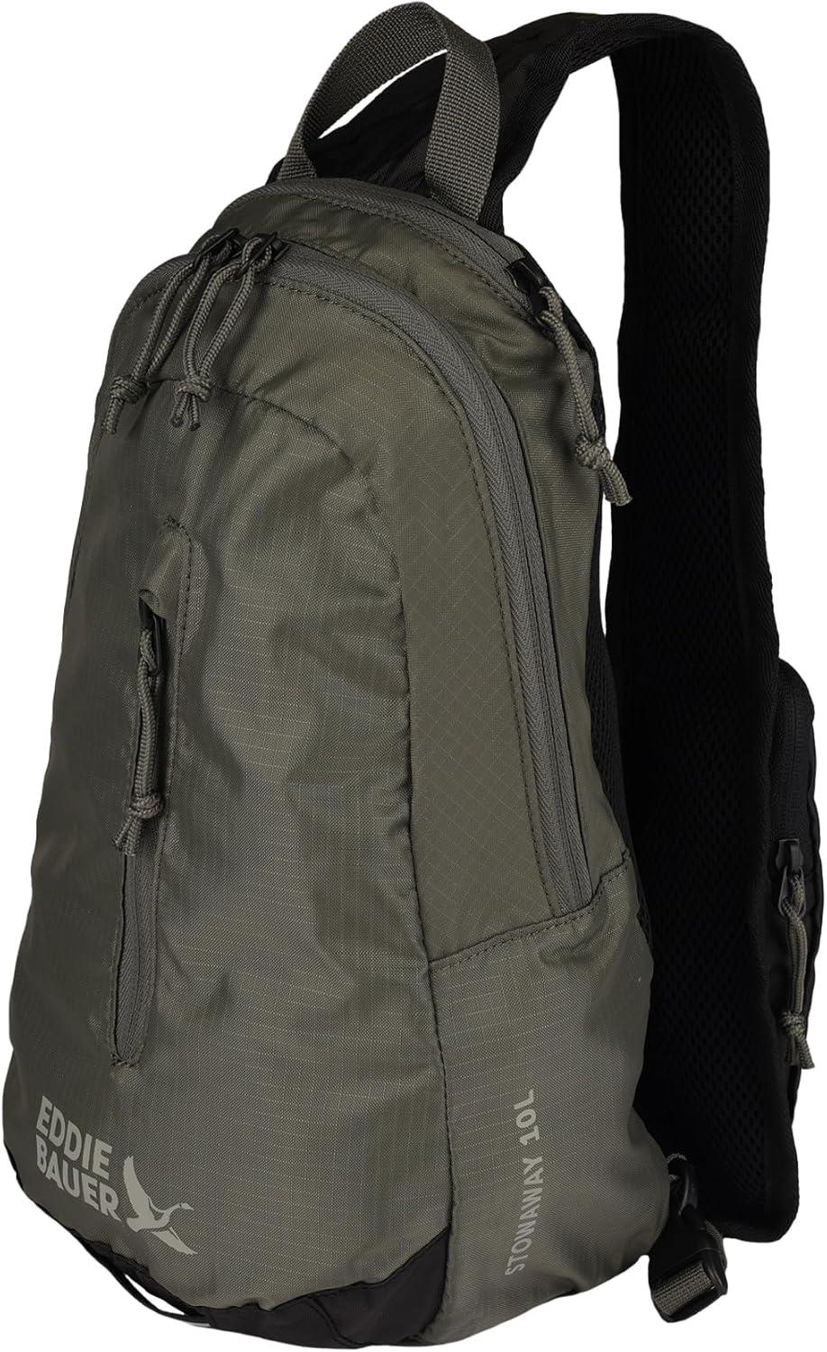 imageEddie Bauer Stowaway Packable Sling Bag Foldable Travel Outdoor Lightweight Compact Everyday Carry Ripstop Nylon 10L Dark SmokeSpruce Green