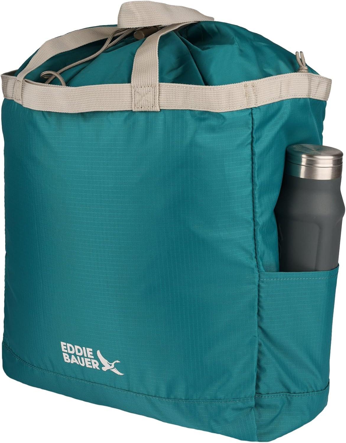 imageEddie Bauer Stowaway Packable Tote Bag Lightweight Compact Cinch Closure Ripstop Nylon 25l CapacityDeep Sea