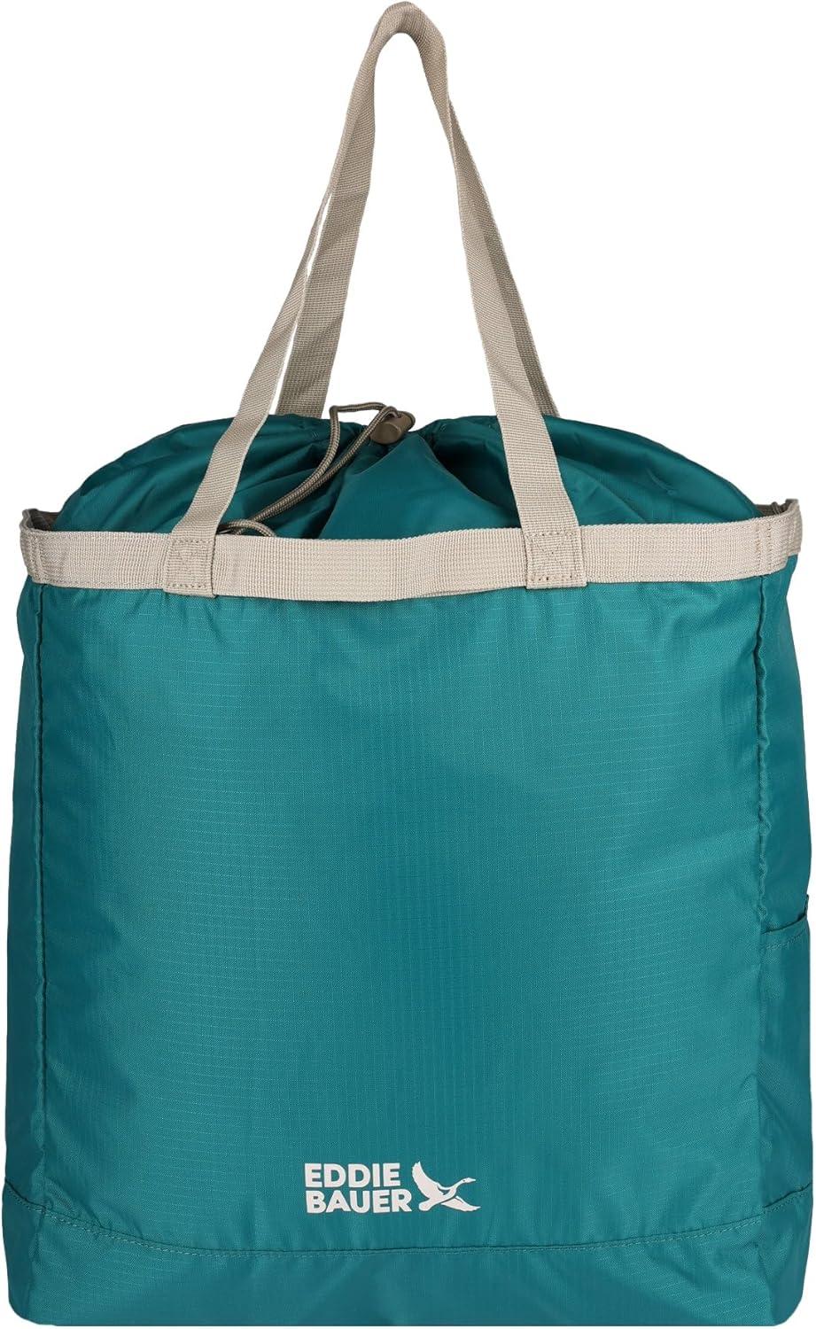 imageEddie Bauer Stowaway Packable Tote Bag Lightweight Compact Cinch Closure Ripstop Nylon 25l CapacityDeep Sea