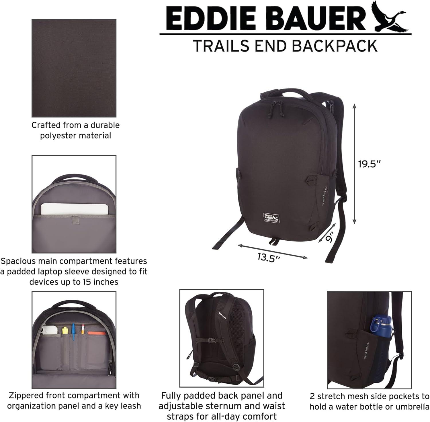 imageEddie Bauer Trail Ends Backpack 28L Laptop Sleeve Everyday Carry Travel Work Commuting Stretch Side Pockets Padded Shoulder Straps Mesh Back BrookBlack Cherry
