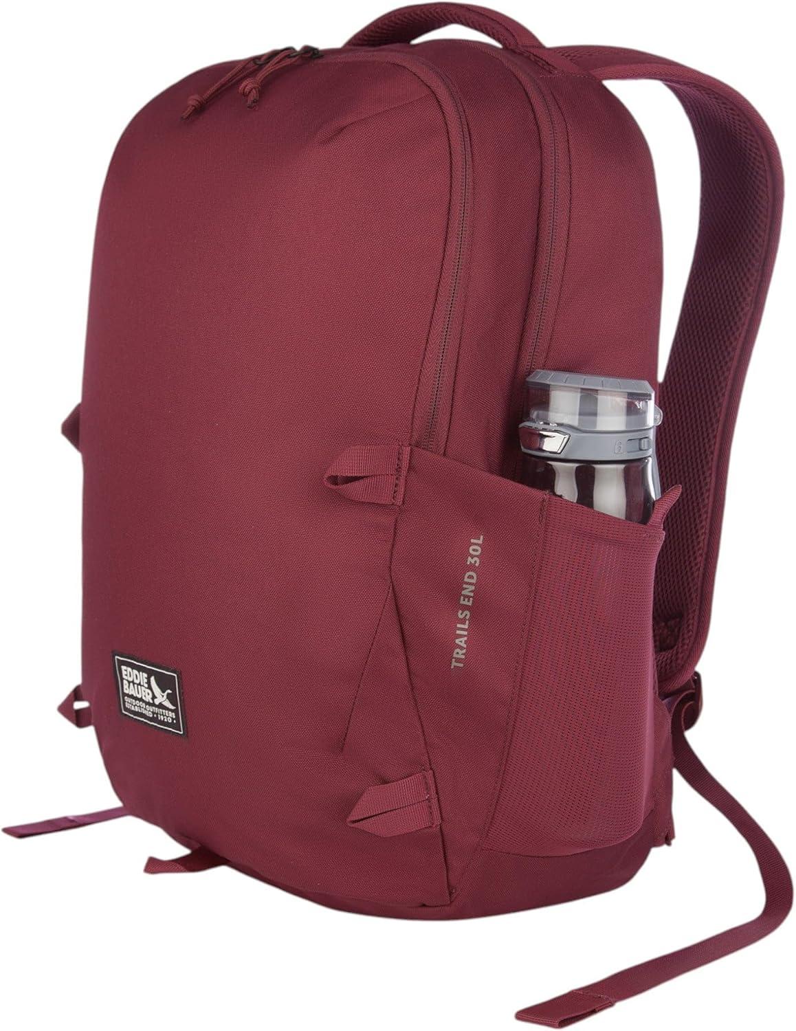 imageEddie Bauer Trail Ends Backpack 28L Laptop Sleeve Everyday Carry Travel Work Commuting Stretch Side Pockets Padded Shoulder Straps Mesh Back BrookBlack Cherry