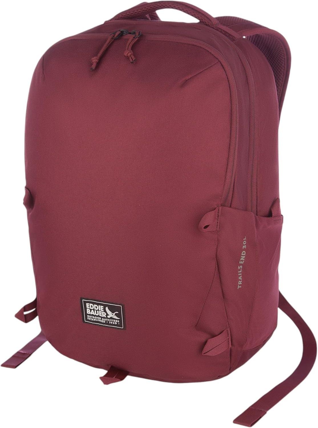 imageEddie Bauer Trail Ends Backpack 28L Laptop Sleeve Everyday Carry Travel Work Commuting Stretch Side Pockets Padded Shoulder Straps Mesh Back BrookBlack Cherry