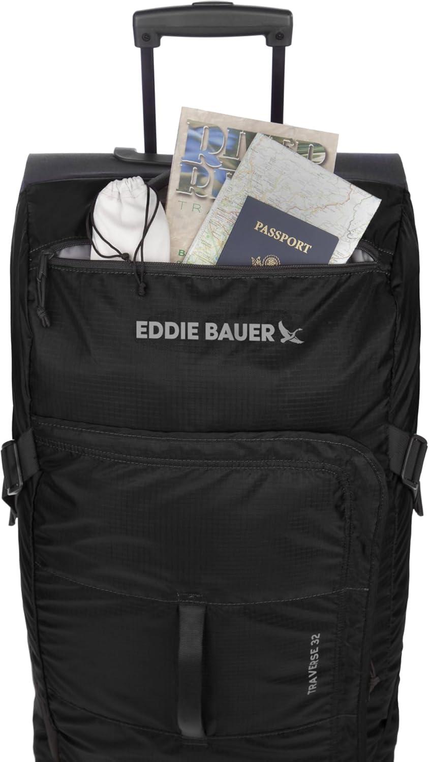 imageEddie Bauer Traverse Luggage Roller Wheels Telescoping Handle Travel Vacation Ripstop Nylon Black 31quotBlack