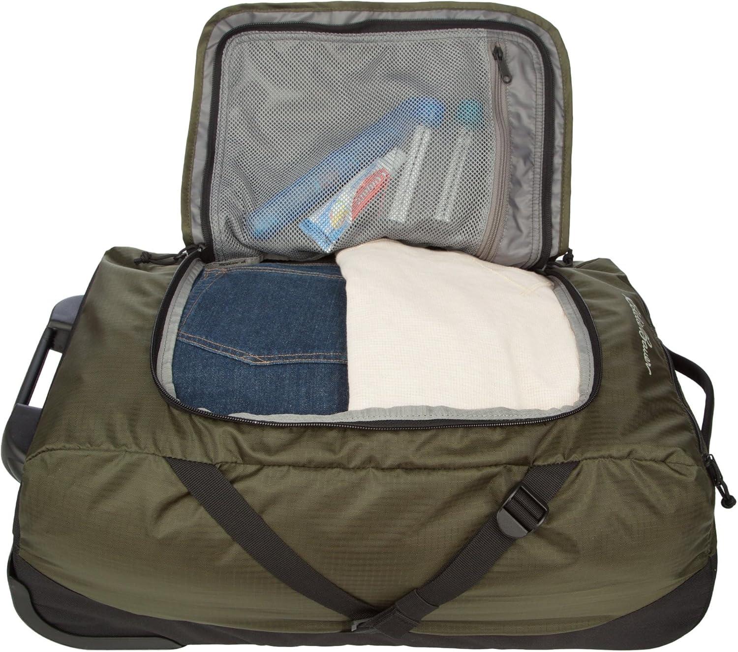 imageEddie Bauer Traverse Luggage Roller Wheels Telescoping Handle Travel Vacation Ripstop Nylon Black 31quotDark Loden