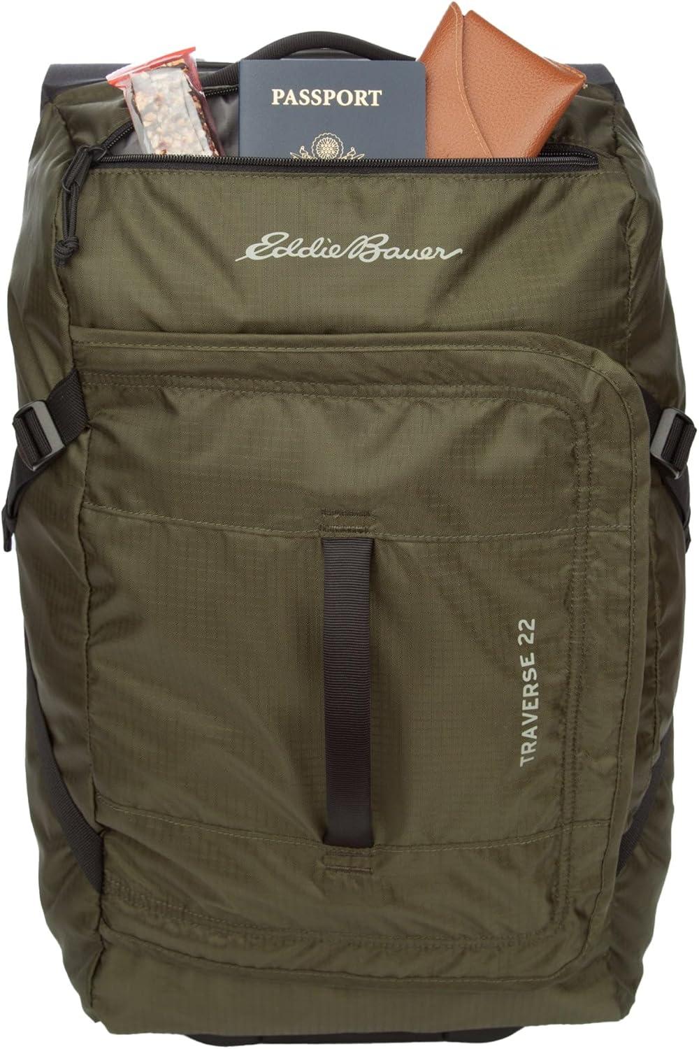 imageEddie Bauer Traverse Luggage Roller Wheels Telescoping Handle Travel Vacation Ripstop Nylon Black 31quotDark Loden