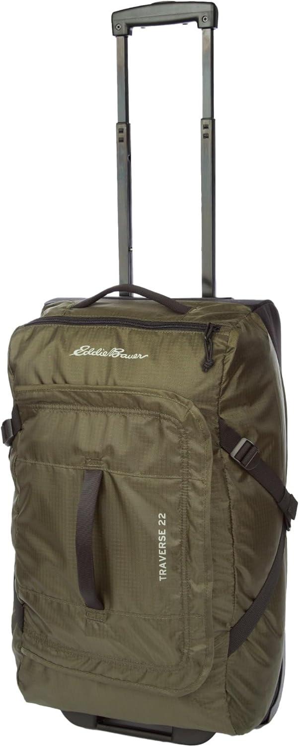 imageEddie Bauer Traverse Luggage Roller Wheels Telescoping Handle Travel Vacation Ripstop Nylon Black 31quotDark Loden