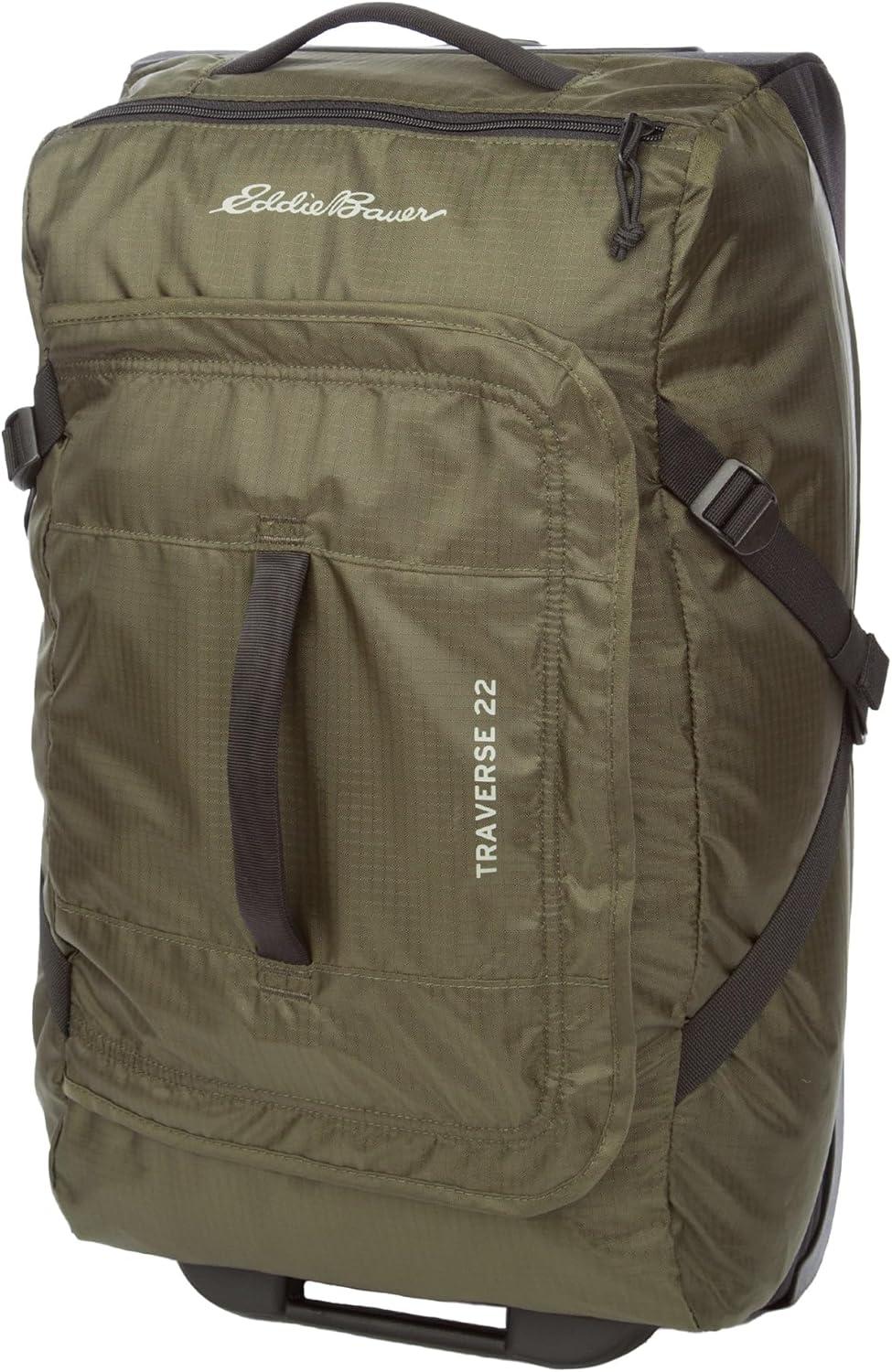 imageEddie Bauer Traverse Luggage Roller Wheels Telescoping Handle Travel Vacation Ripstop Nylon Black 31quotDark Loden