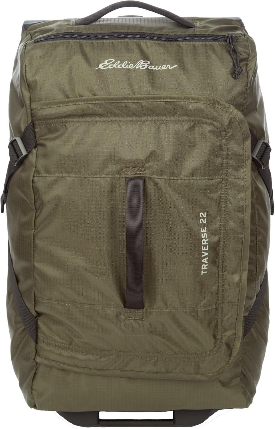 imageEddie Bauer Traverse Luggage Roller Wheels Telescoping Handle Travel Vacation Ripstop Nylon Black 31quotDark Loden
