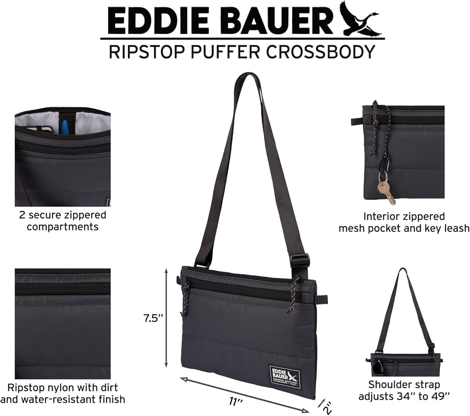 imageEddie Bauer Womens Crossbody Bag Everyday Carry Travel Vacation Small Shoulder Strap Lightweight Puffer Carbon One Size