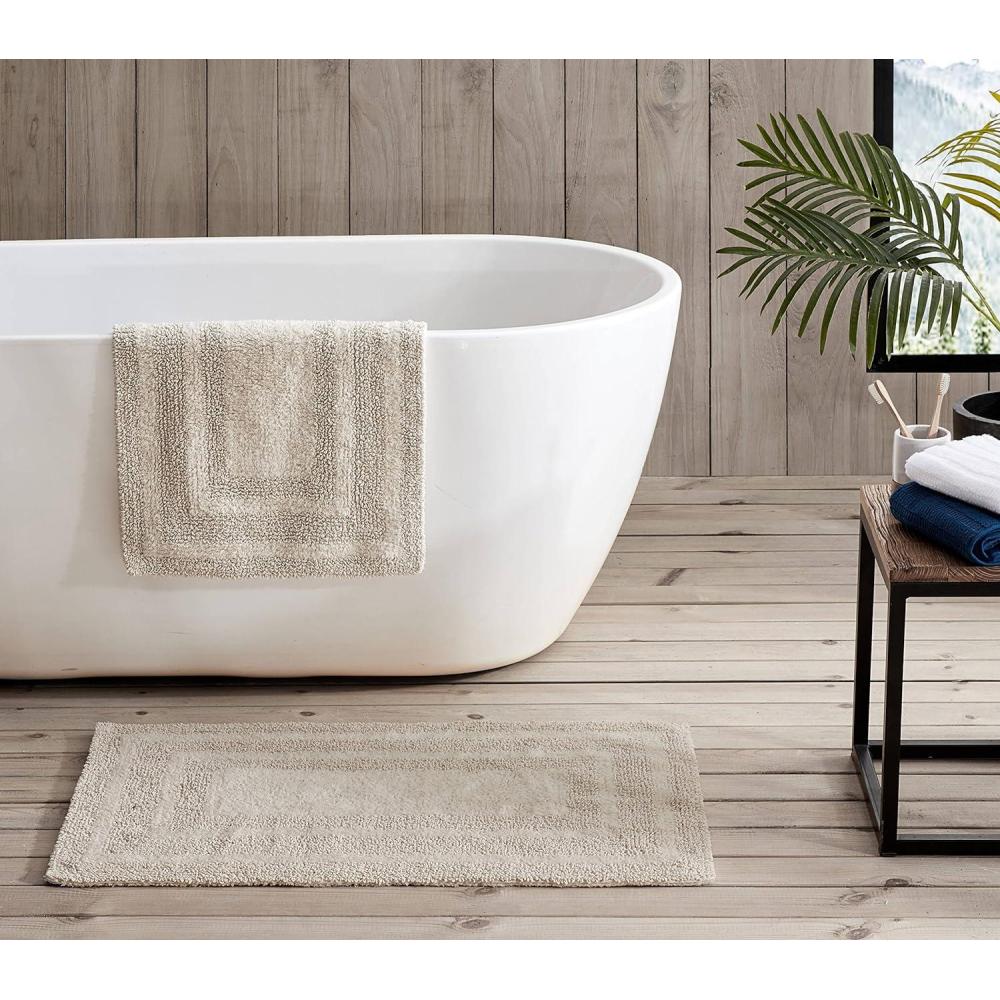 imageEddie Bauer Bathroom Rug 100 Soft Plush Tufted Cotton Bath Rug Highly Absorbent QuickDry and SkidResistant Backing Logan Beige 2 Piece