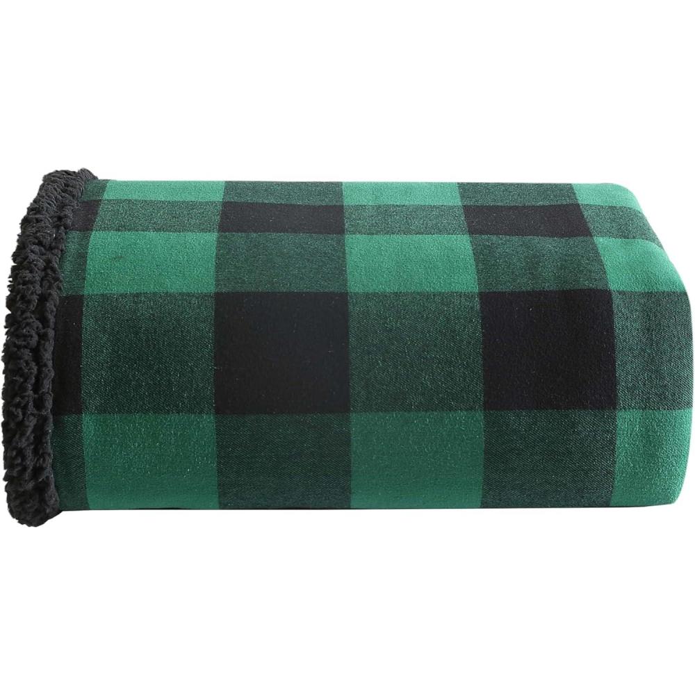 imageEddie Bauer Blanket Super Soft Reversible Sherpa ampamp Brushed Fleece Bedding Throw Blankets for Couch Ideal for Lounging Cabin Plaid BlackCabin Plaid Green