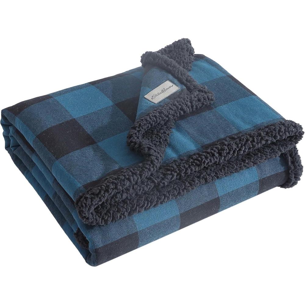 imageEddie Bauer  Blanket Super Soft Reversible Sherpa ampamp Brushed Fleece Bedding Throw Blankets for Couch Ideal for Lounging Cabin Plaid BlackCabin Plaid Blue